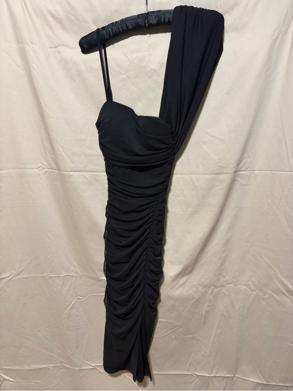 City Studio Black One-Shoulder Ruched Bodycon Dress